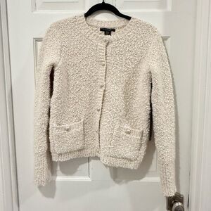 Tahari NWT Soft Bouclé Ivory Beige Button Cardigan - Size XS